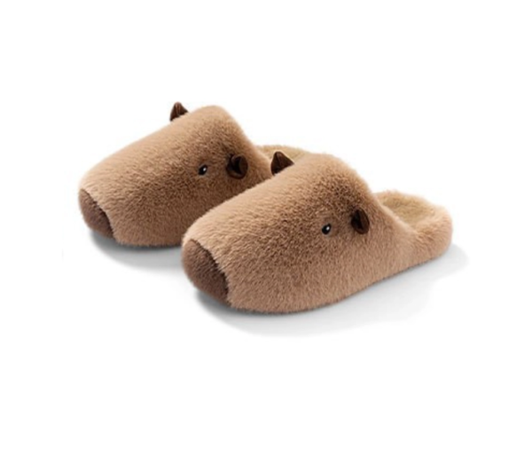 Animal Slippers for Women, Cute Adult House Slipper with Capybara, Fluffy Winter Cartoon Home Shoes