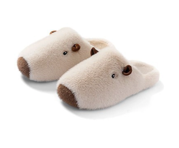 Animal Slippers for Women, Cute Adult House Slipper with Capybara, Fluffy Winter Cartoon Home Shoes