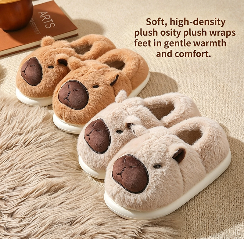 Cute Capybara Slippers for Women & Men, Winter Warm Fuzzy Plush House Shoes, Soft Memory Foam Indoor Slippers for Bedroom, Cozy Non-Slip Home Footwear