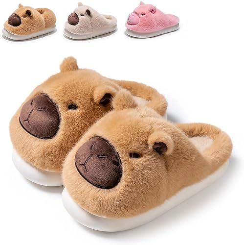 Cute Capybara Slippers for Women & Men, Winter Warm Fuzzy Plush House Shoes, Soft Memory Foam Indoor Slippers for Bedroom, Cozy Non-Slip Home Footwear