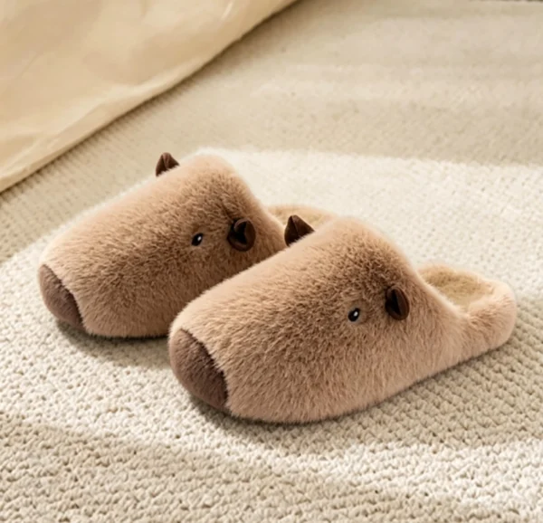 Animal Slippers for Women, Cute Adult House Slipper with Capybara, Fluffy Winter Cartoon Home Shoes