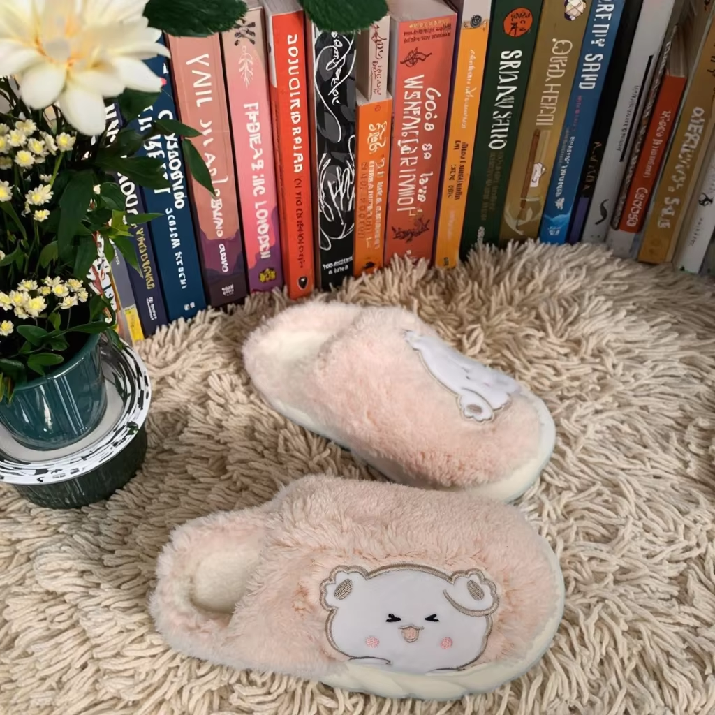 Soft plush winter warm home slippers with cute cartoon animal patterns. The style is popular and the design is adorable.