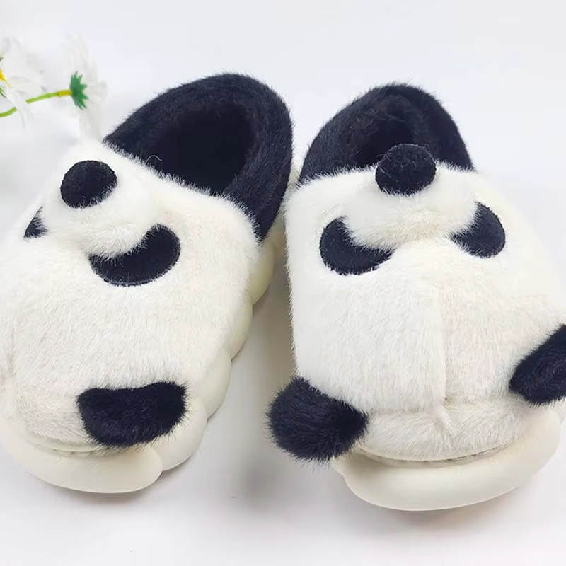 AM Cartoon Warm Winter Home Indoor Closed Heel Non-Slip Dinosaur Shark Animal Plush Round Toe Faux Fur Upper PVC Outsole Shoes