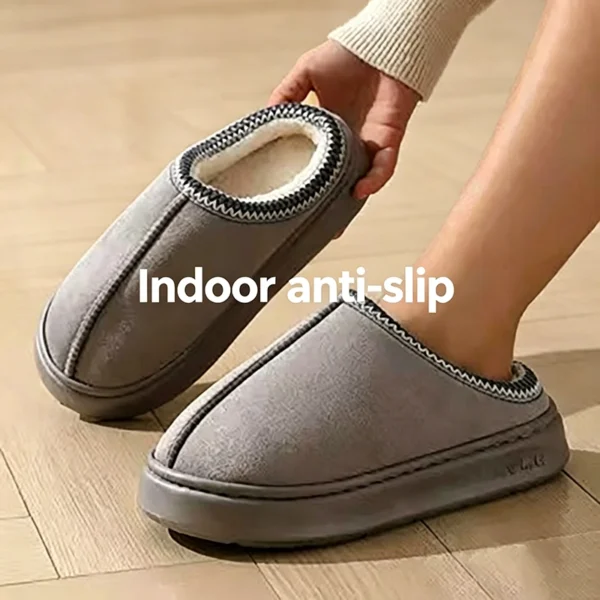 Leather-textured cotton slippers for home use, featuring anti-slip thick soles.