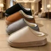 Leather-textured cotton slippers for home use, featuring anti-slip thick soles.