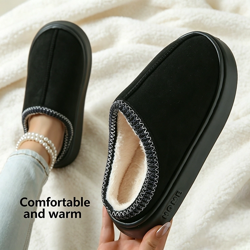 Leather-textured cotton slippers for home use, featuring anti-slip thick soles.