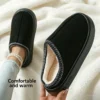 Leather-textured cotton slippers for home use, featuring anti-slip thick soles.