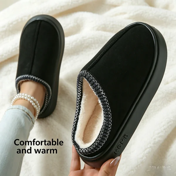 Leather-textured cotton slippers for home use, featuring anti-slip thick soles.