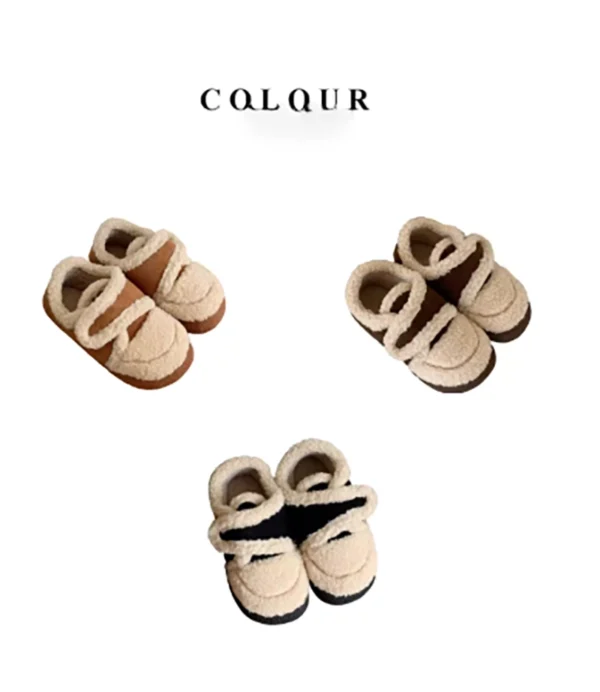 Cross-border thick-soled Velcro slippers, fluffy fleece snow boots, slip-on thick-soled padded slippers