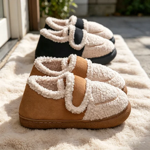 Cross-border thick-soled Velcro slippers, fluffy fleece snow boots, slip-on thick-soled padded slippers