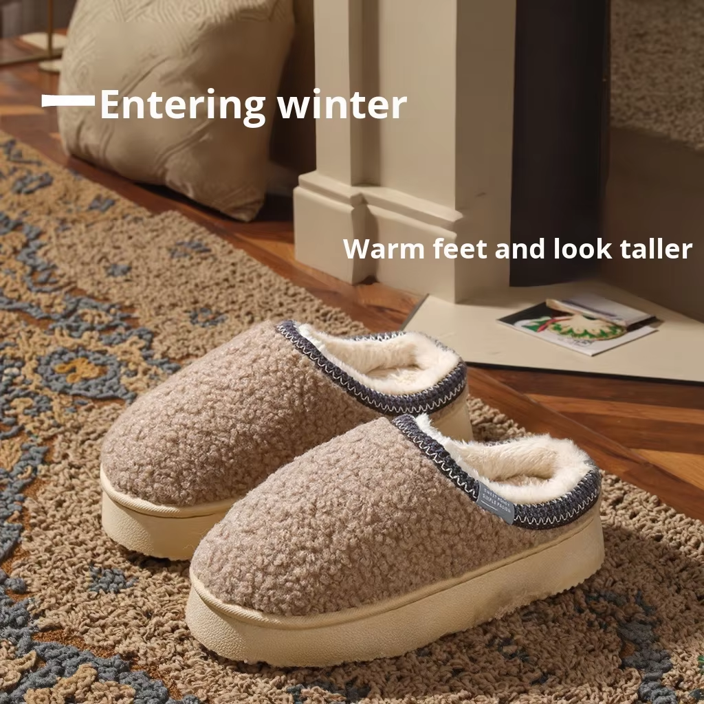 Cross-Border AMMI Fashionable Thick-Soled PVC Outsole Faux Shearling Grain Velvet Winter Snow Boots Indoor Outdoor Non-Slip