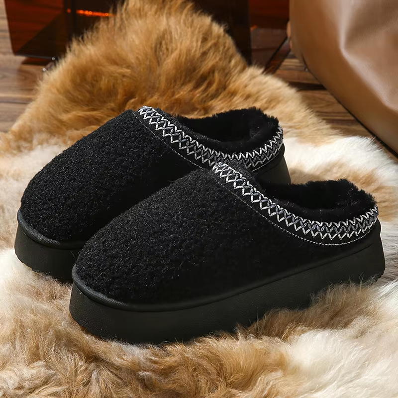 Cross-Border AMMI Fashionable Thick-Soled PVC Outsole Faux Shearling Grain Velvet Winter Snow Boots Indoor Outdoor Non-Slip