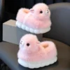 Cute Alpaca Closed Heel Slippers for Kids, Fluffy Winter Cartoon Animal Home Shoes