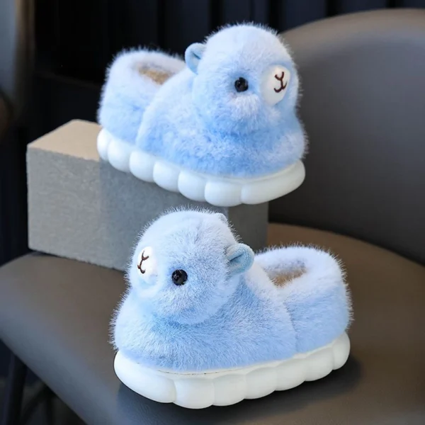 Cute Alpaca Closed Heel Slippers for Kids, Fluffy Winter Cartoon Animal Home Shoes