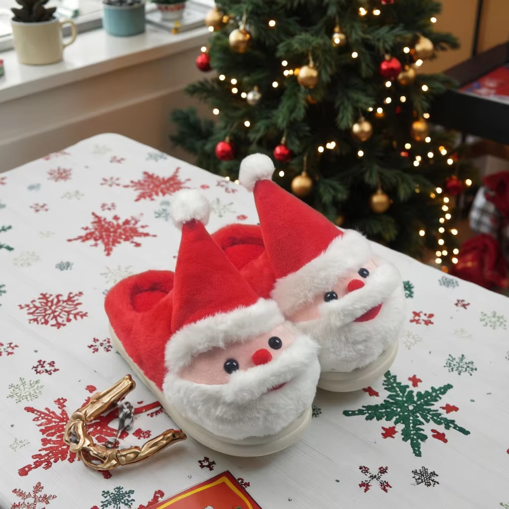 AMMI New Christmas Santa Claus Polyester Soft and Comfortable Unisex Winter Fashion Warm Indoor Slipper