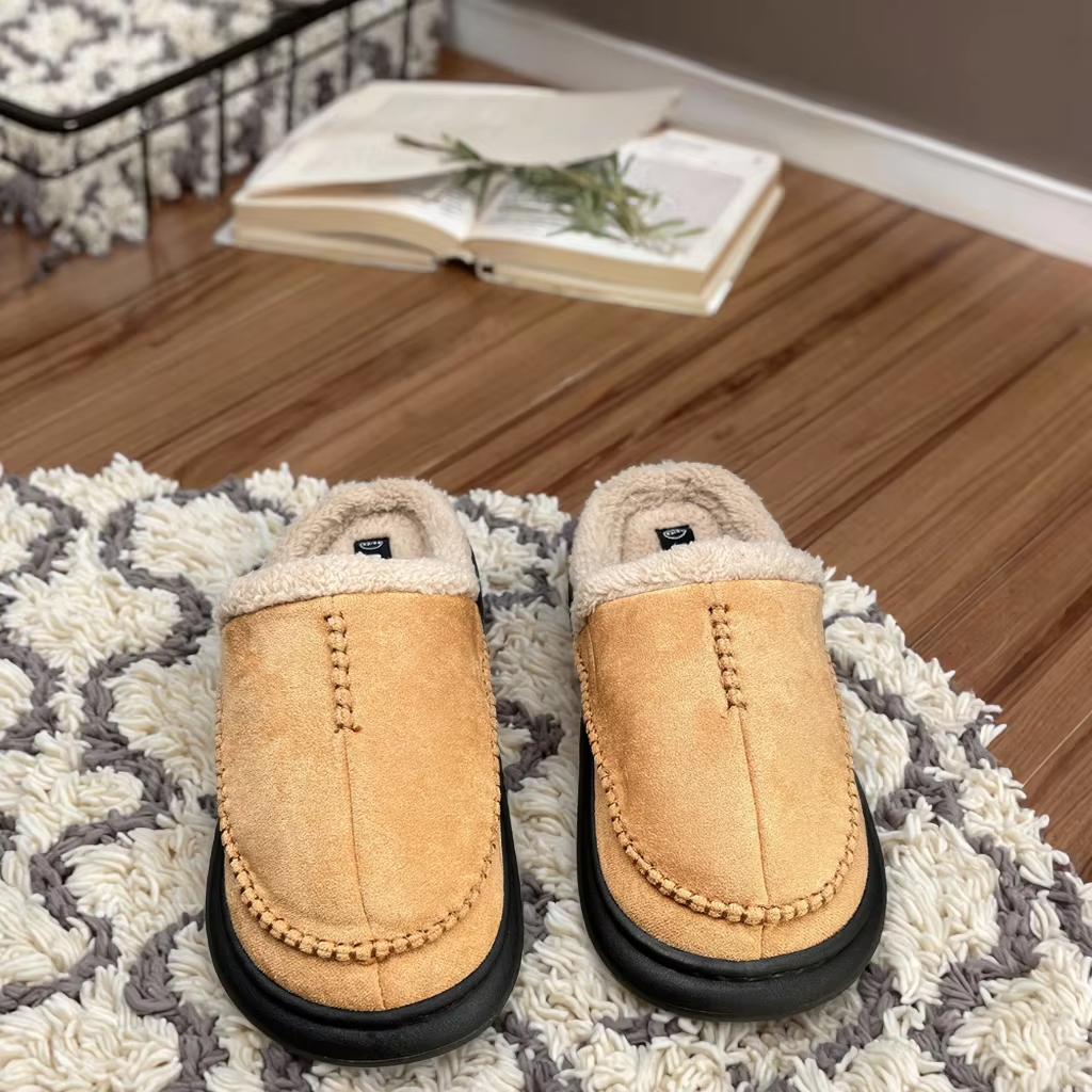 Men's Classic Comfortable Warm Indoor Slippers New Autumn Winter Thick Sole Anti-Slip Plush Inlso EVA Faux Suede Upper Home Use