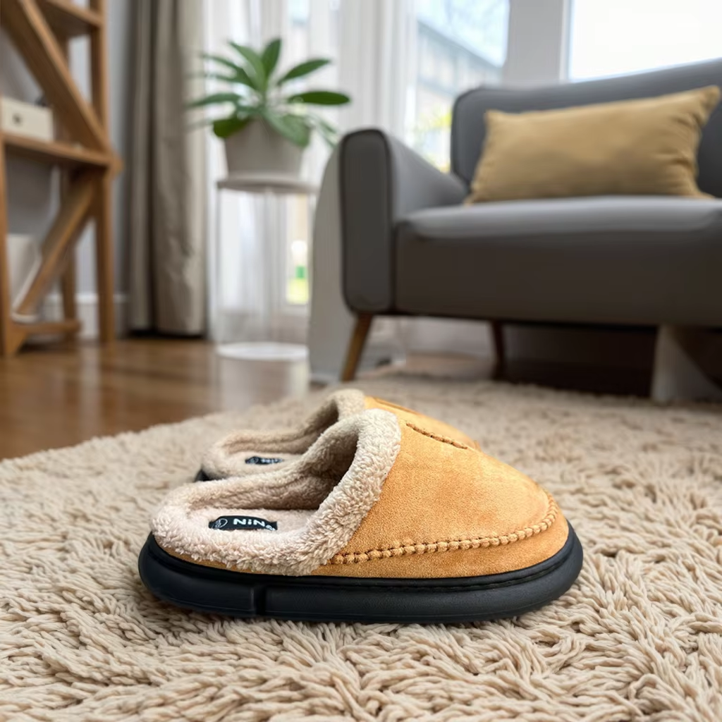 Men's Classic Comfortable Warm Indoor Slippers New Autumn Winter Thick Sole Anti-Slip Plush Inlso EVA Faux Suede Upper Home Use