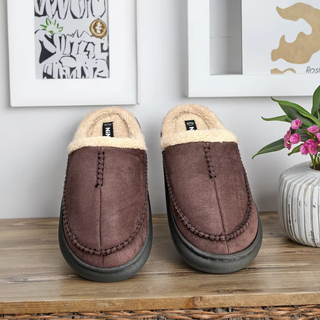 Men's Classic Comfortable Warm Indoor Slippers New Autumn Winter Thick Sole Anti-Slip Plush Inlso EVA Faux Suede Upper Home Use