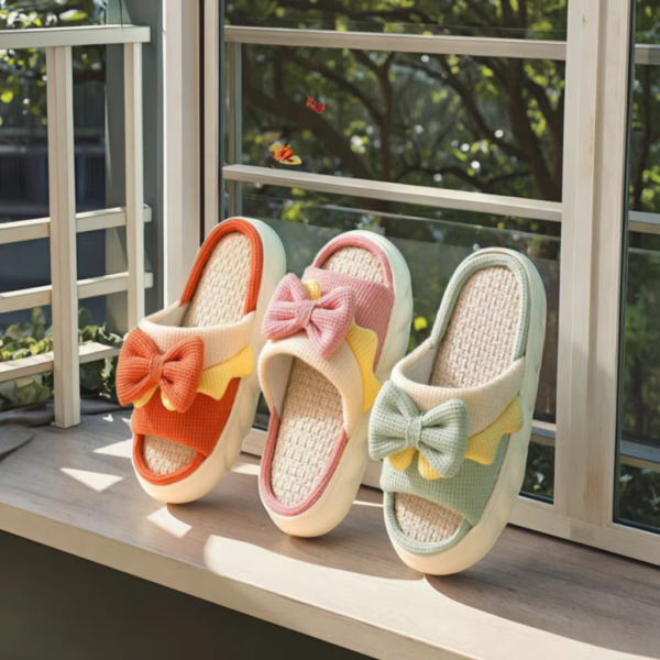 2025 Adorable Open Toe Indoor Women's Soft for Bowknot Upper Soft Cushioned Heel Foam Insole EVA Outsole SpringAutumn 3D