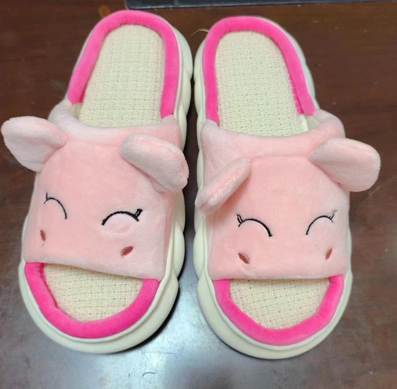 2024 Women's Plush Indoor for Slippers with Open Toe Non-Slip Thick Bottom Furry Winter Household for Autumn New EVA Outsole