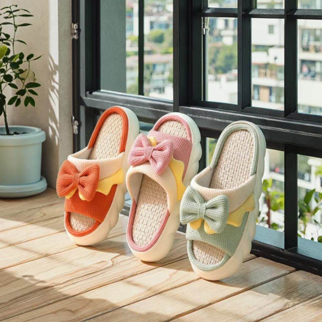 2025 Adorable Open Toe Indoor Women's Soft for Bowknot Upper Soft Cushioned Heel Foam Insole EVA Outsole SpringAutumn 3D