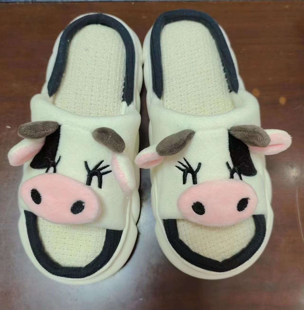 2024 Women's Plush Indoor for Slippers with Open Toe Non-Slip Thick Bottom Furry Winter Household for Autumn New EVA Outsole