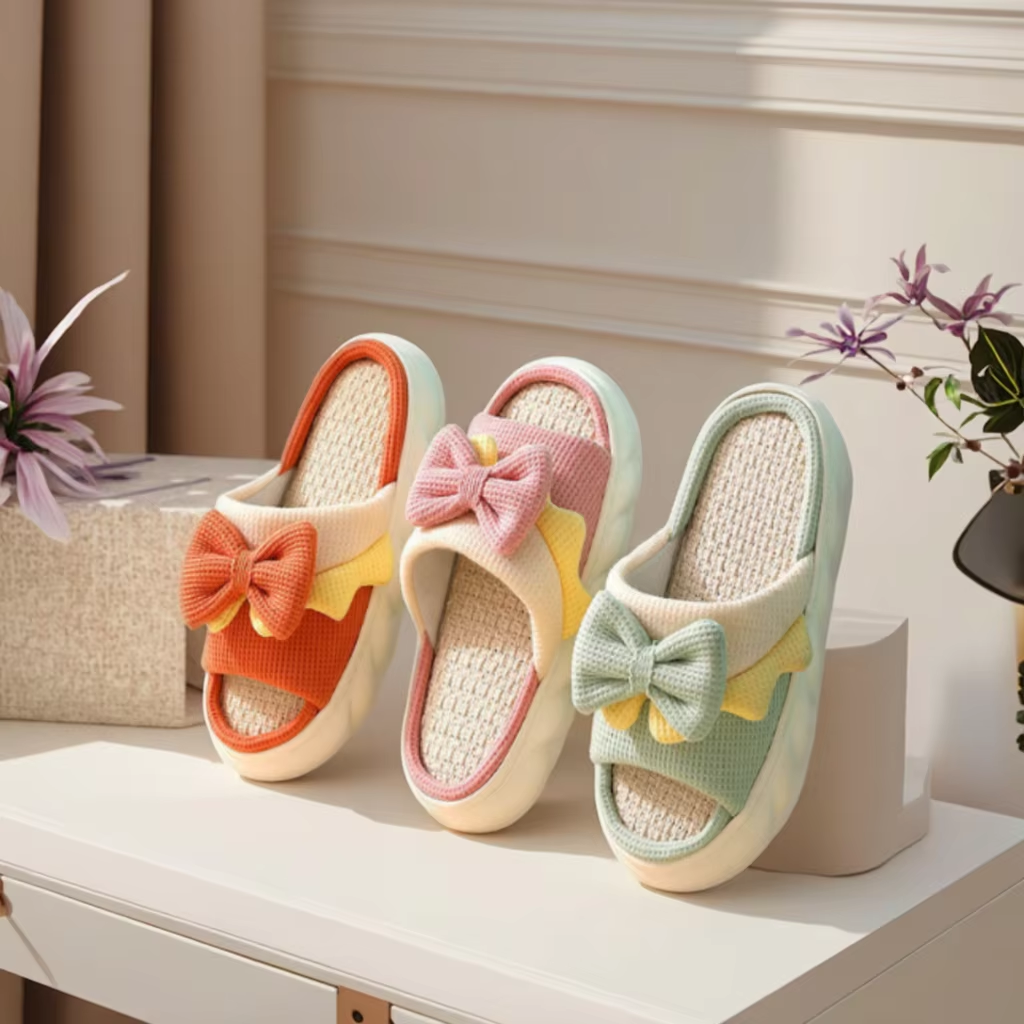 2025 Adorable Open Toe Indoor Women's Soft for Bowknot Upper Soft Cushioned Heel Foam Insole EVA Outsole SpringAutumn 3D