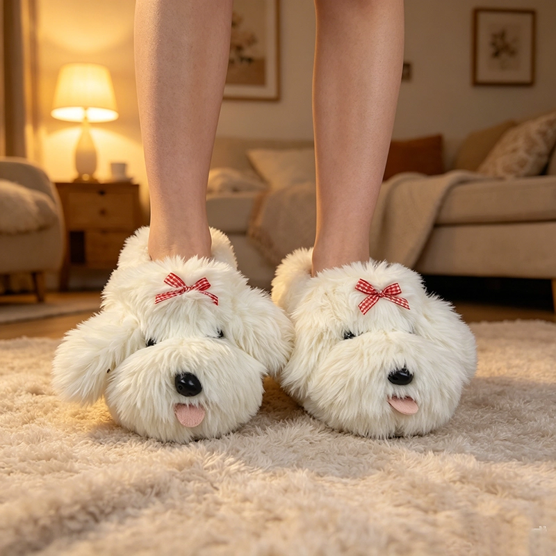 Cute little puppy slippers, keeping you warm during winter