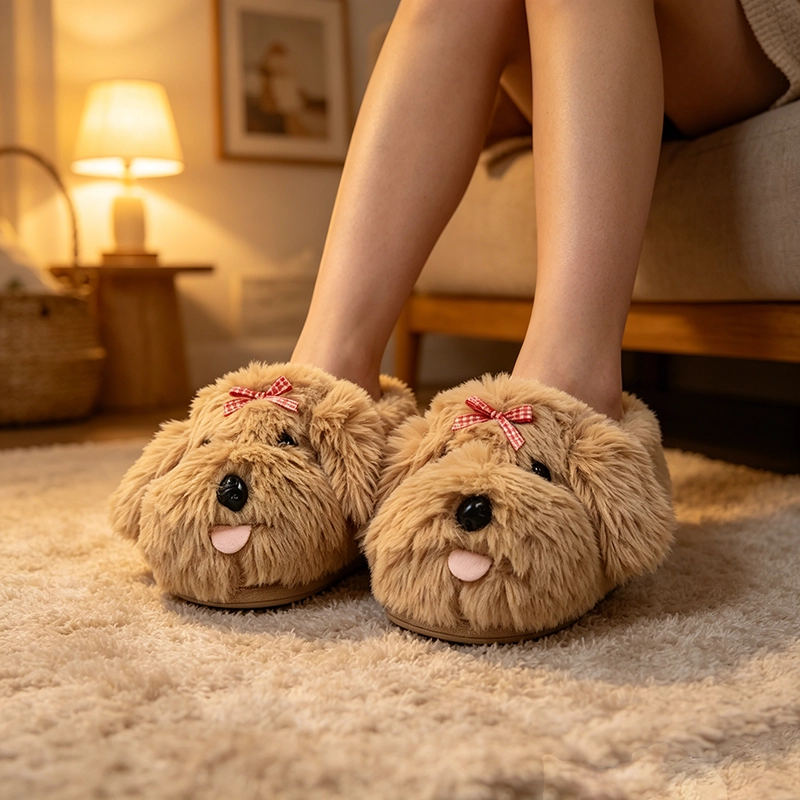 Cute little puppy slippers, keeping you warm during winter