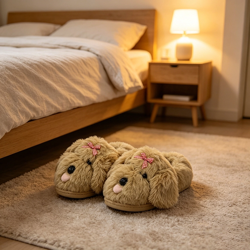 Cute little puppy slippers, keeping you warm during winter
