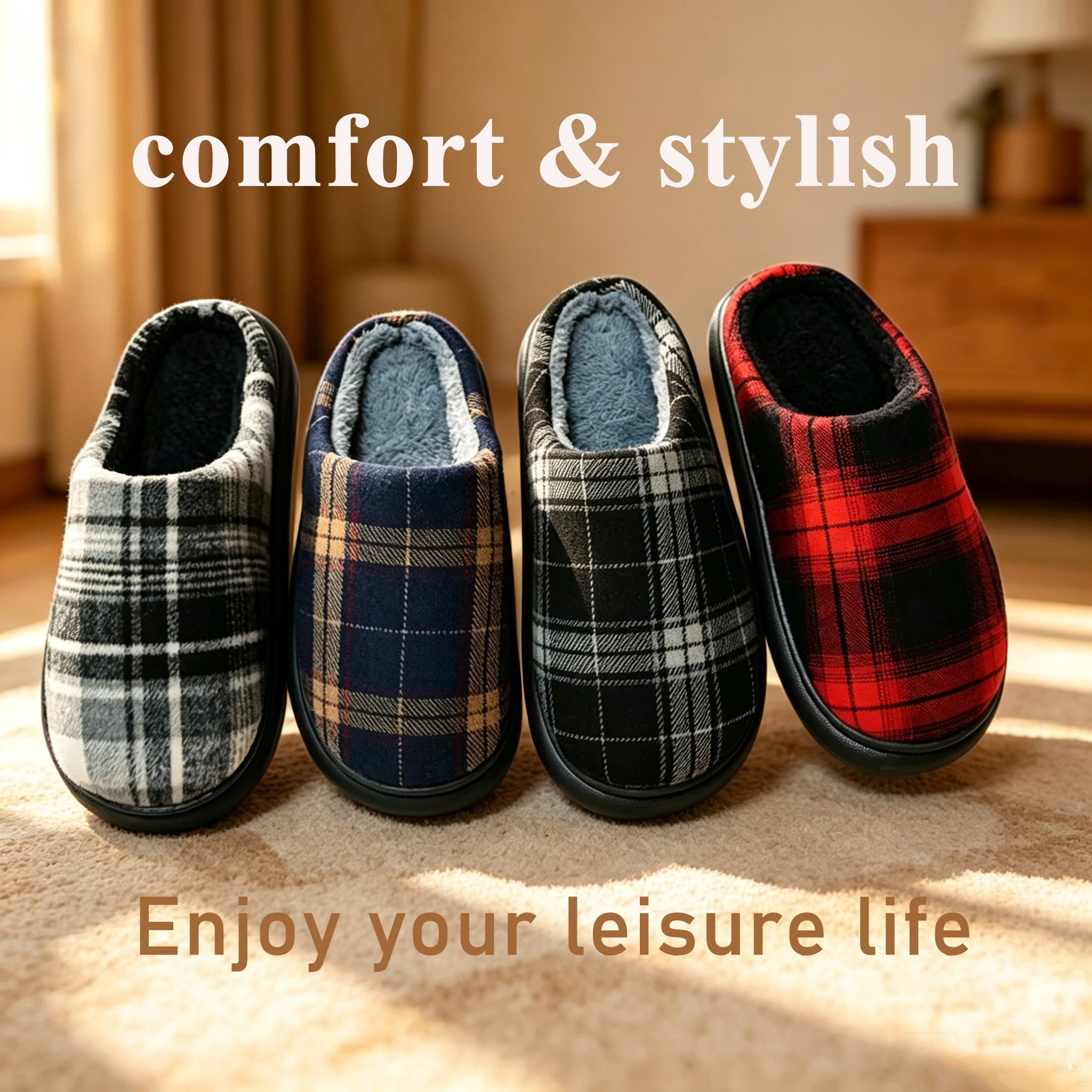 Mens Slippers Slip-On Comfy House Slippers for Men Indoor Outdoor Non-Slip Warm Winter Men’s Bedroom Slippers Size 