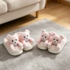 Pink bear cotton slippers