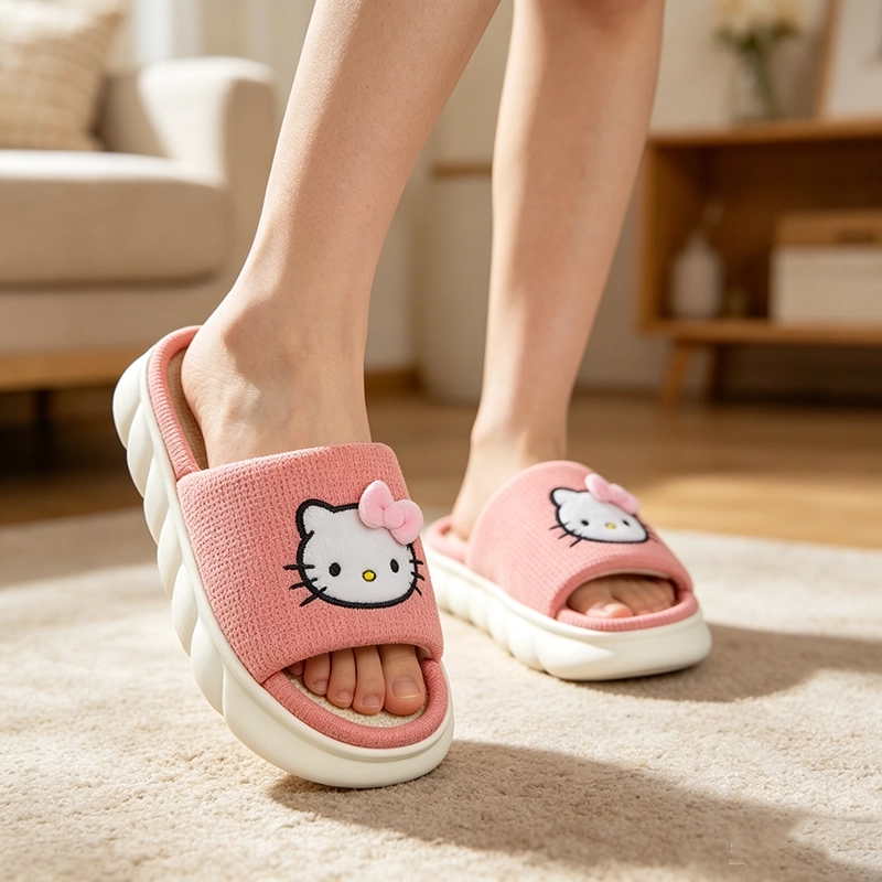 Soft and cute thick-soled linen slippers