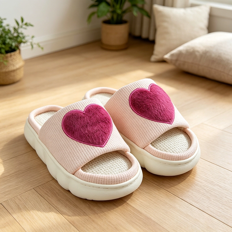 Soft and cute thick-soled linen slippers