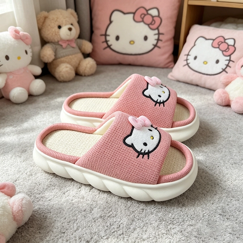 Soft and cute thick-soled linen slippers