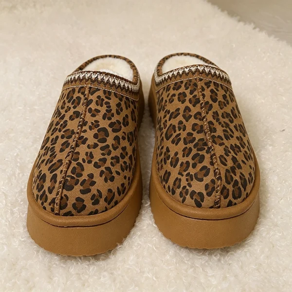 Leopard print padded thick-soled front-covered slipper