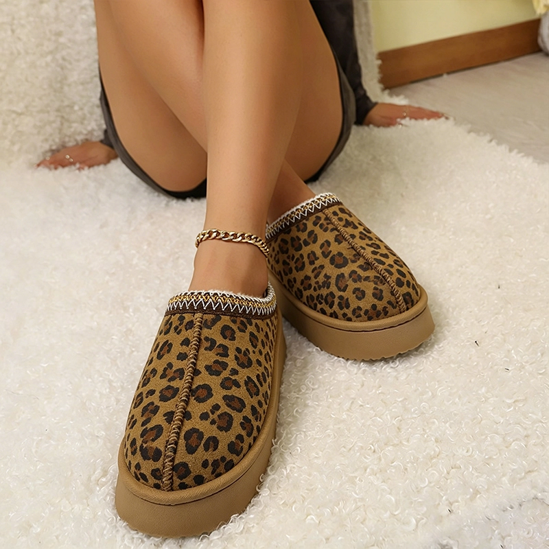 Leopard print padded thick-soled front-covered slipper